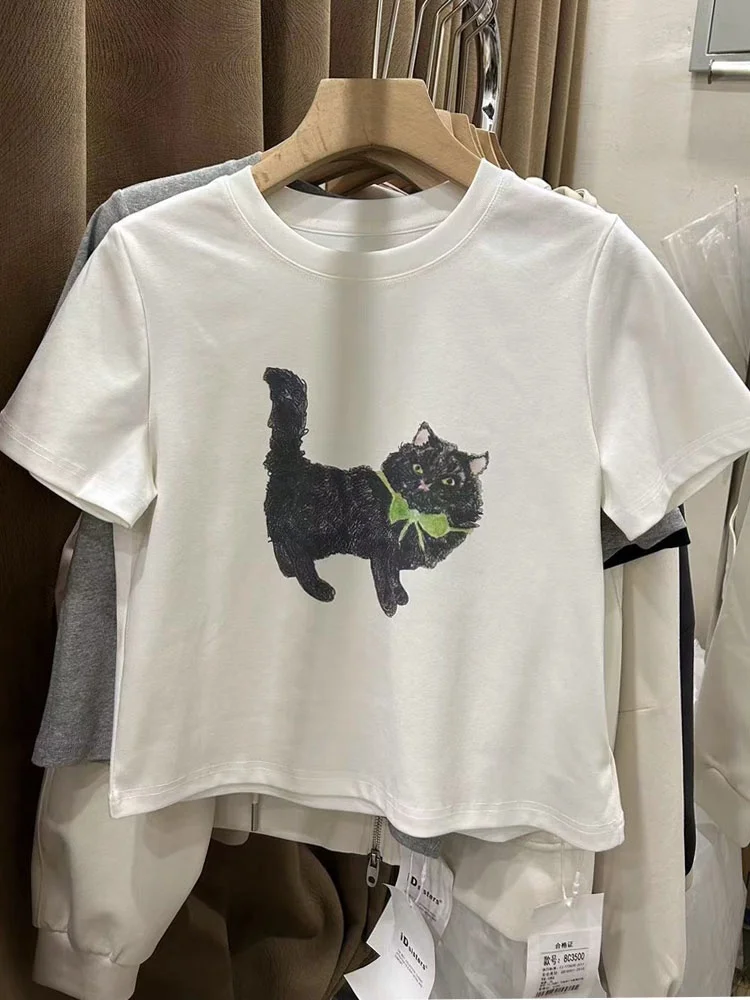 

Korean Style Short Sleeve T-Shirt Women's Summer New Slimming Pattern Short Shoulder Top Commute Style Cotton Blend Elast...