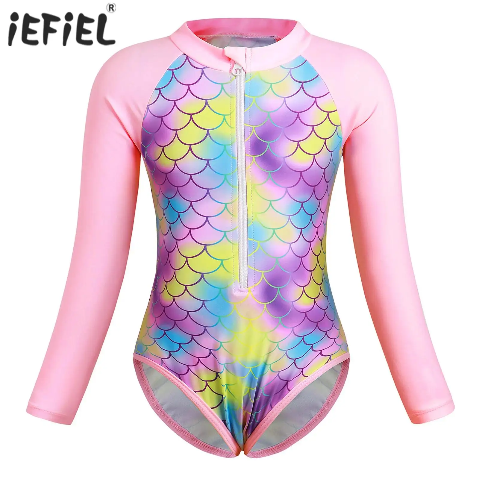 

Kids Girls Swim Leotard One Piece Swimsuit Mermaid Costume Shiny Bodysuit Pool Sportwear Child Activewear Surfing Bathing Suit