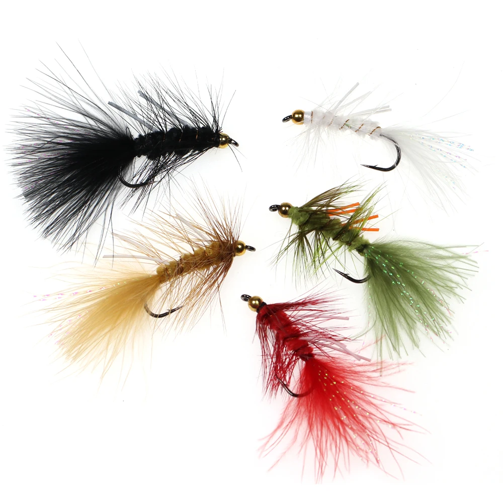 5 Stück Messing-Beadhead Woolly Bugger Streamer Salzwasser-Fliegen zum Angeln auf Steelhead, Hecht, Barsch, Regenbogenforelle, Angelköder – Detail 11