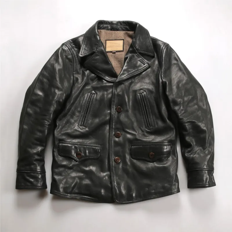 leather for men pure top-grain mountain windbreaker casual mid-length overcoat