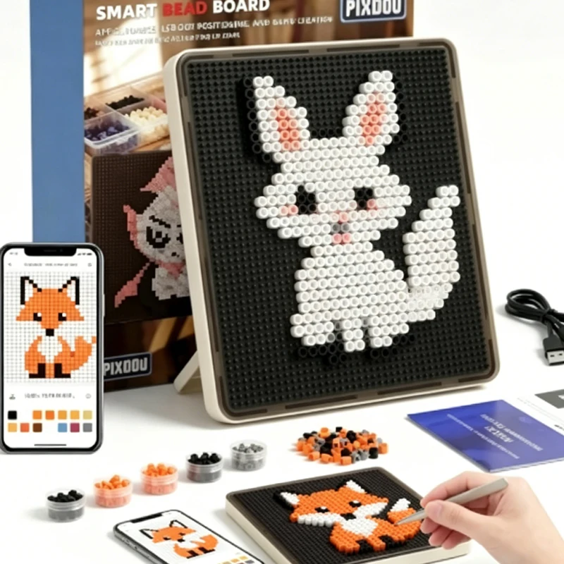 1SET  Parent-Child Interactive Pixel Art Bead Board Kit,Smart APP Pixel Drawing Pegboard with High-Density Secure Pegs