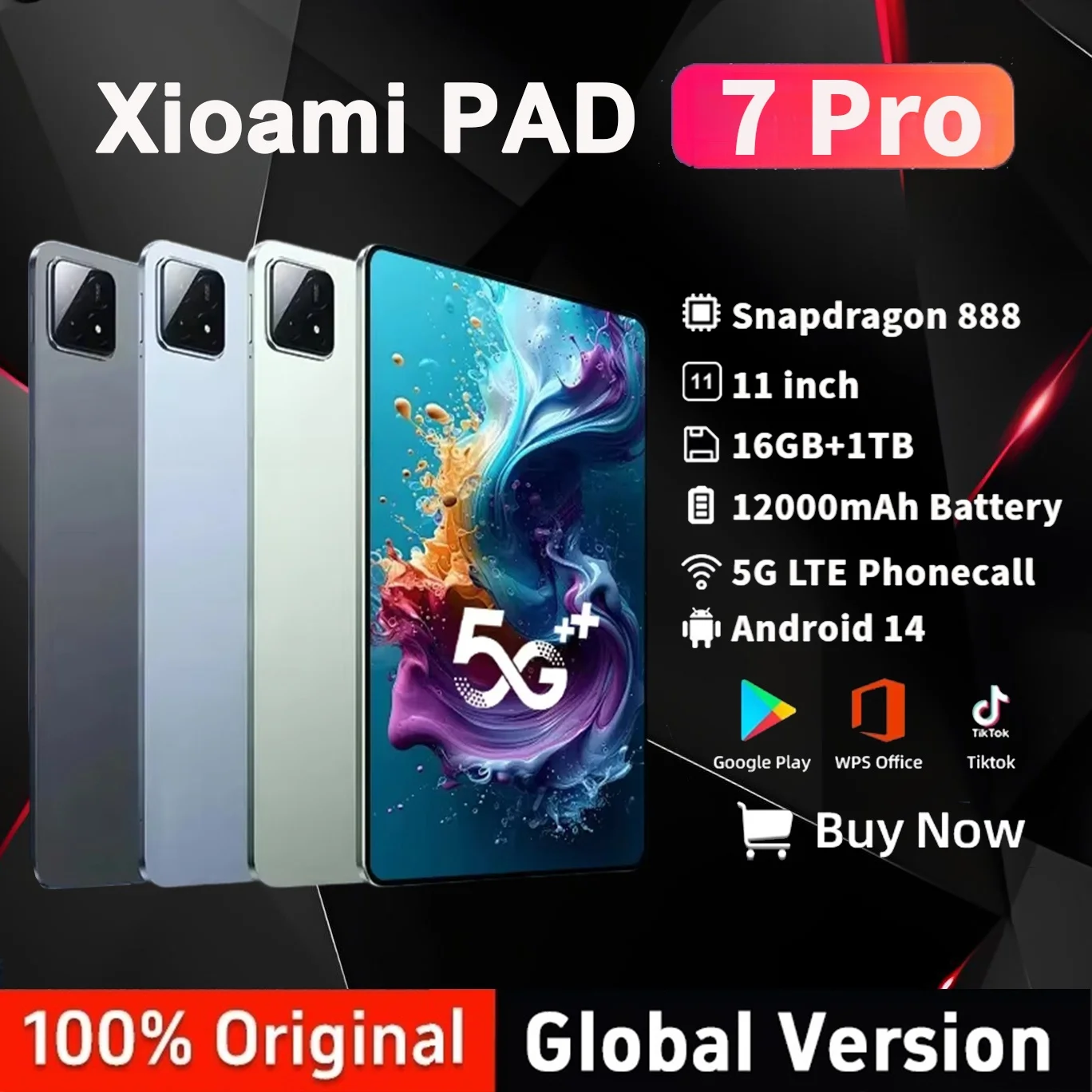 2025 Global Original Tablet PC 5G Android 14 Pad 7 Pro 16GB+1TB Dual SIM Card Snapdragon 888 120000mAh Tablet PC