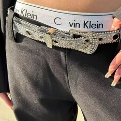 Desinger Belts For Women Luxury Brands Blingbling Plus Size Sequin Rhinestone Buckle All-Eyelet Punk Goth Y2k Silver Belt Men