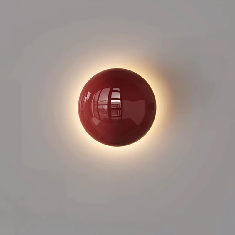 

Modern Led Wall Lamp Red Round Metal Wall Lights for Bedroom Living Room Corridor Ceiling Lamp Designer Cream Decorative Room