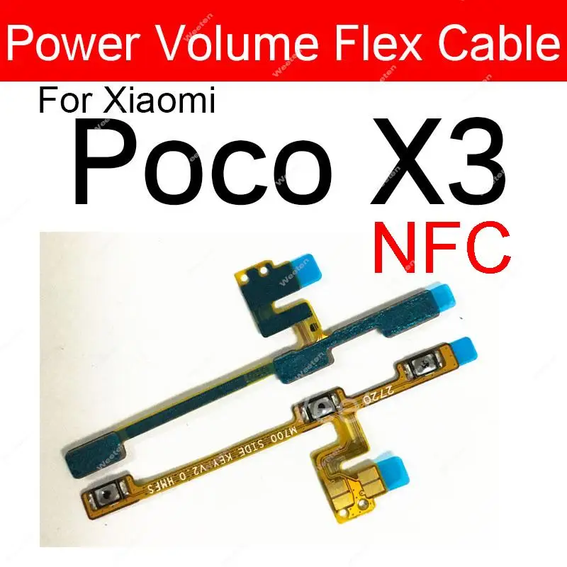 On/Off Power Volume Side Button Flex Cable For Xiaomi Poco M3 Poco X3 M2010J19CG MZB07Z0IN Power Volume Key Switch Flex Ribbon