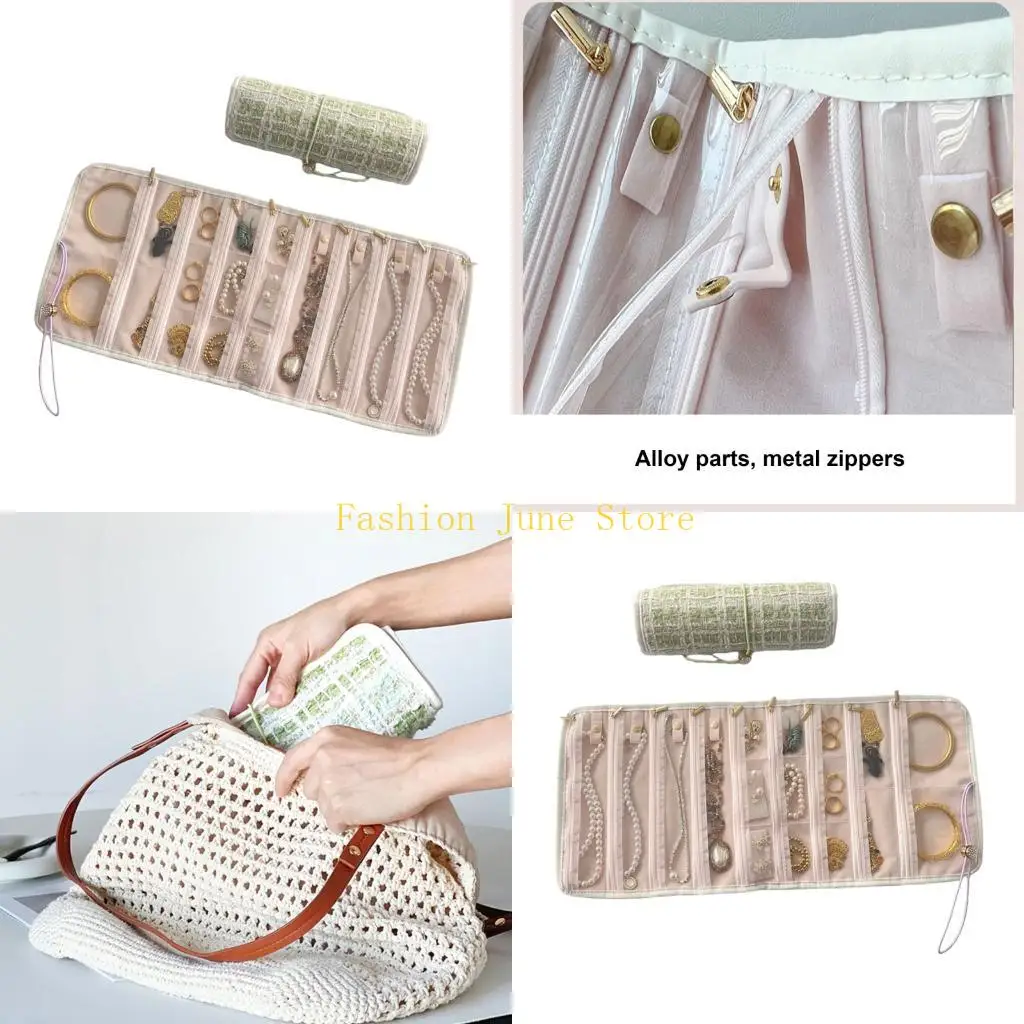 

N5KA Sustainable Fabric Jewelry Organiser for Women Portable Multi Compartment Storage Bag For Necklaces Earrings