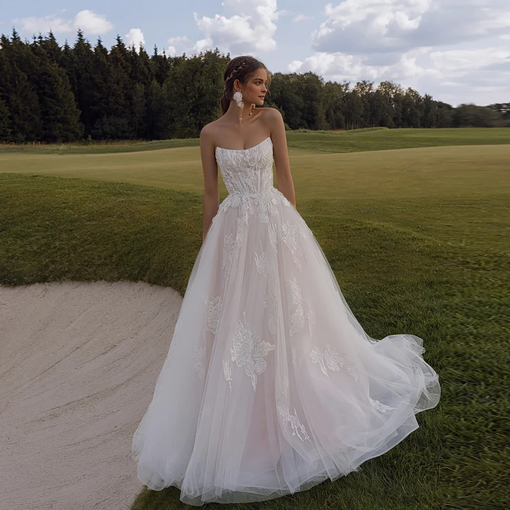 

Gorgeous A-Line Women Wedding Dresses Princess Charming Lace Appliques Bridal Gowns Formal Occasion Vestidos De Novia Customized