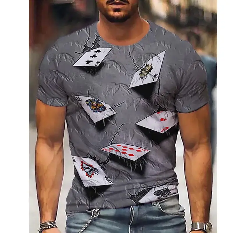 Men's Novelty Funny T-Shirt 3D Print Poker Cards Graphic T Shirts For Men Casual Short Sleeve Tee Tops Streetwear Mens Clothes