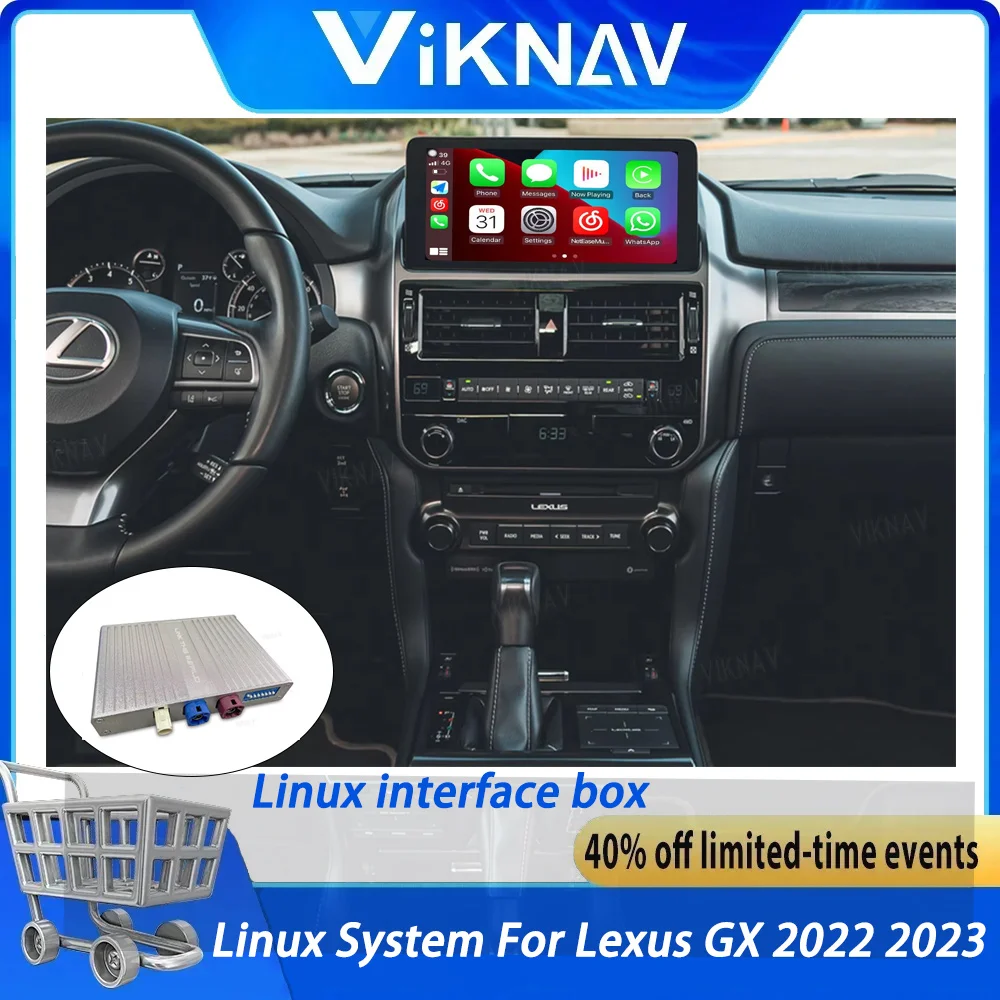 صندوق واجهة veknav Linux ، مشغل سيارة تفاح لاسلكي ، أندرويد تلقائي ، لكزس GX