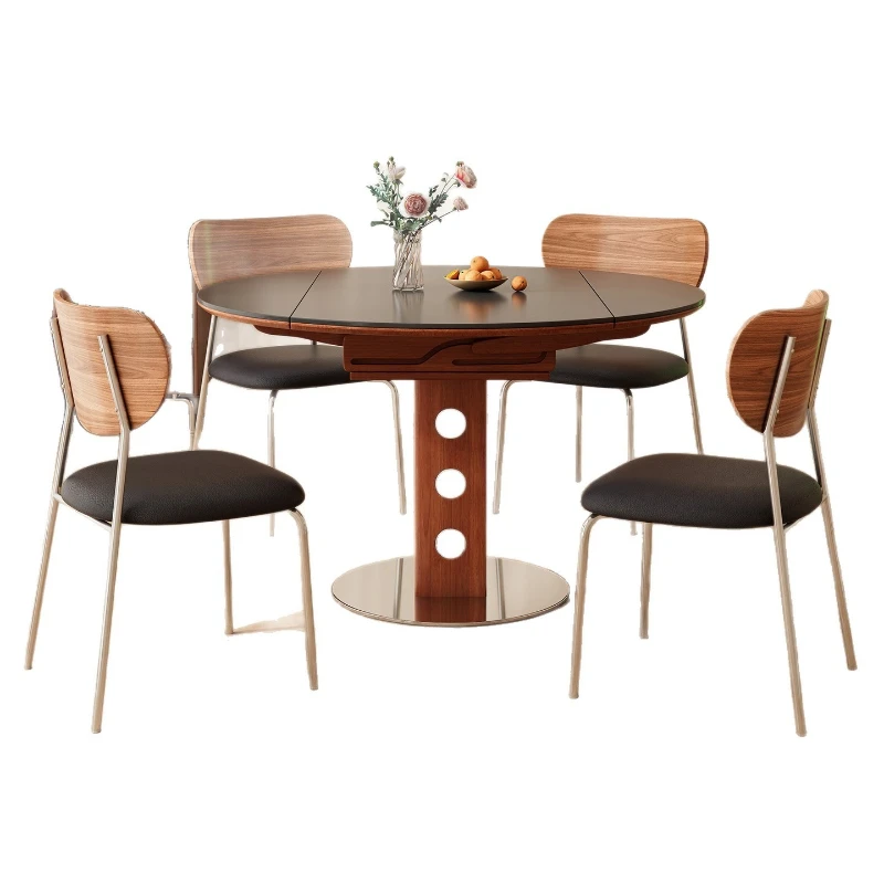 

Bauhaus rock slab dining table variable round table retractable small apartment solid wood retro style folding dining table