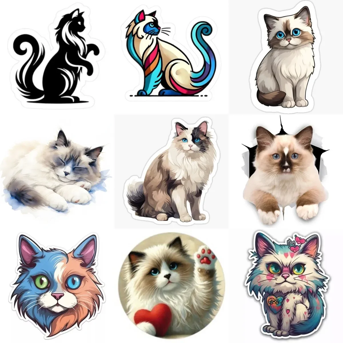 

Cute Ragdoll Cat Creative Catoon PVC Sticker for Decorate Wall Room Car Window Motorcycle Off-road Decal Accessories