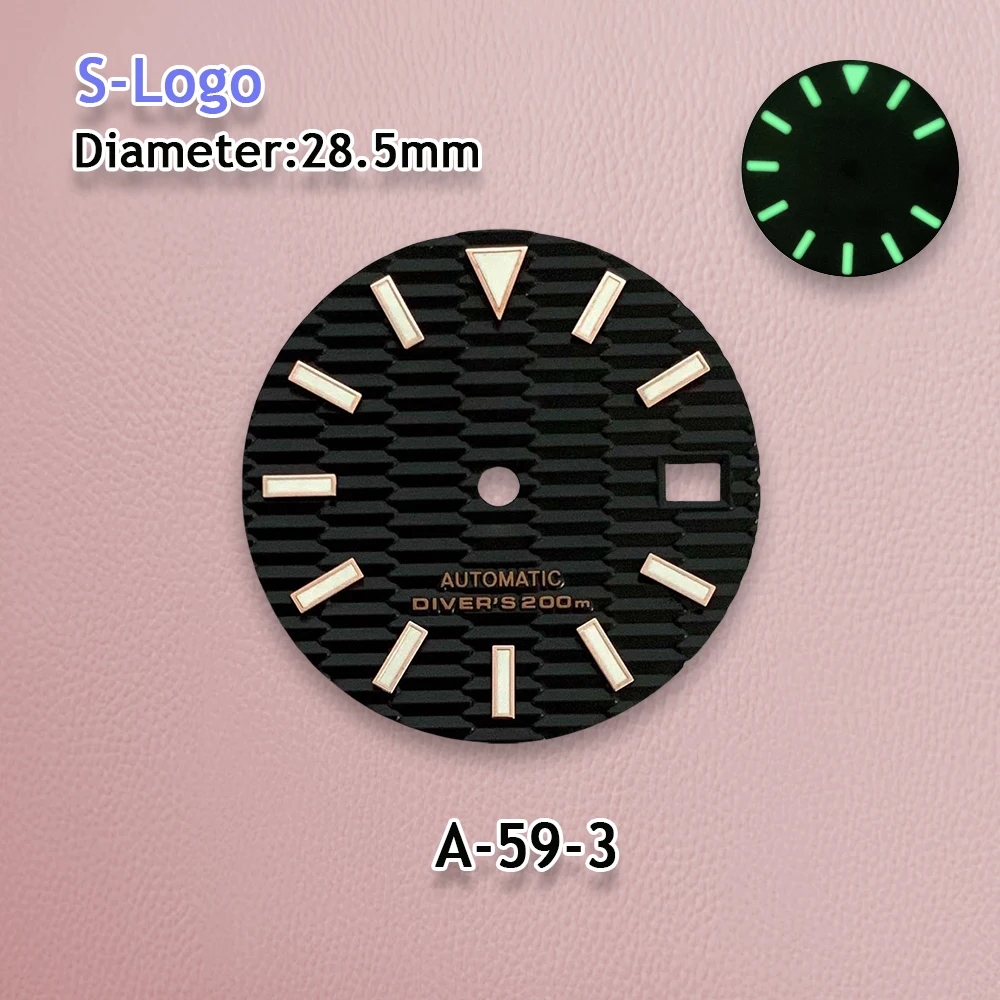 S Logo Dial 28.5mm NH35 SKX007 Dial Fit NH35/NH36/4R/7S Movement Green Luminous 3/3.8/4.2 O'clock Watch Modification Accessories