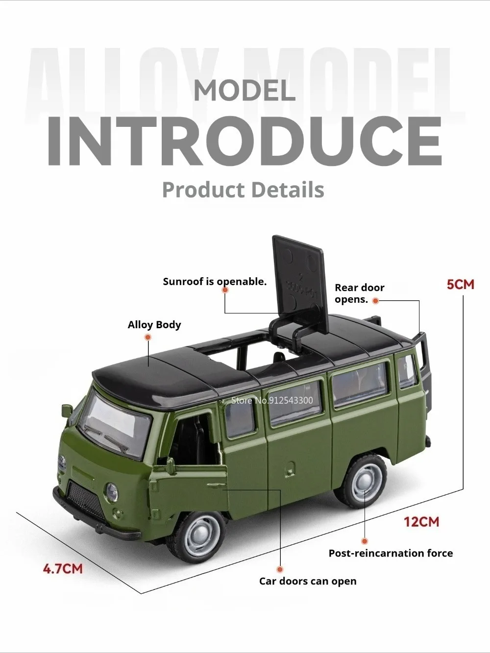 1:36 UAZ TRAVELER Retro MPV Automodell Spielzeug aus Metall, Druckguss, Rückziehfunktion, sturzfest, Geländewagen, interaktives Spielzeug für Kinder, Geschenke – Detail 3