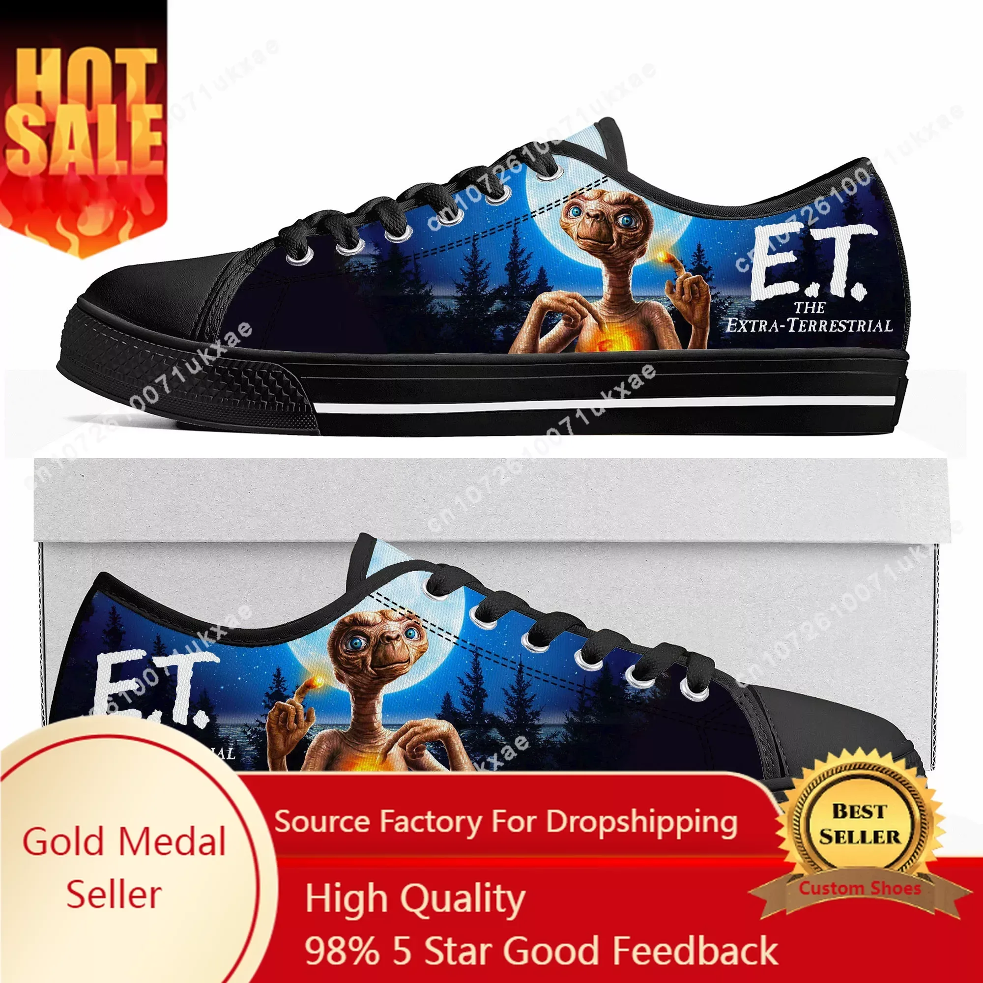 

E.T. the Extra-Terrestrial Movie Low Top Sneakers Mens Womens Teenager Canvas Sneaker Casual Custom Made Shoes Customize Shoe