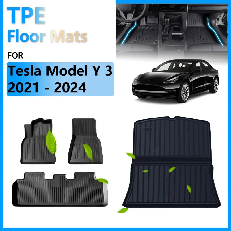 

TPE Car Floor Mats For Tesla Model Y Model 3 2021 - 2024 2023 2022 Accessories Trunk Floor Mat Waterproof Non-Slip Rubber Liner