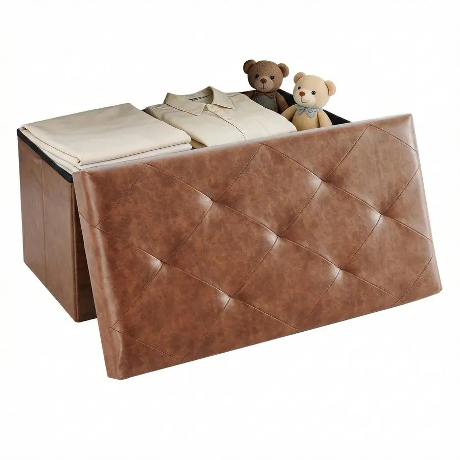 

Складная скамья-пуф для хранения, тумба для хранения из искусственной кожи, прикроватная подставка для ног с мягким сиденьем, 30 дюймов, для спальни