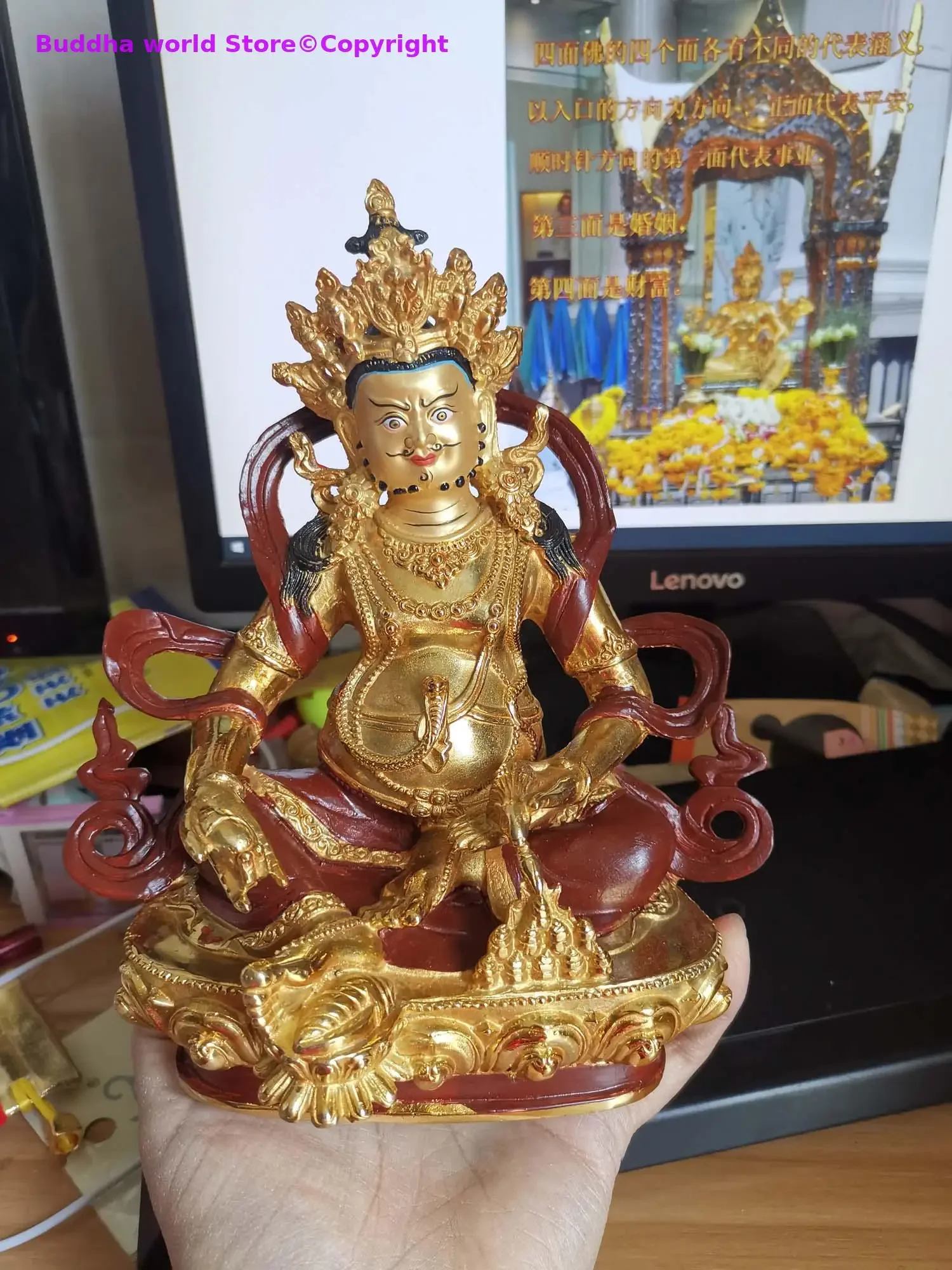 GOOD buddha Yellow Jambhala God of wealth Buddhism Tibet temple HOME gilded copper Buddha statue bless fortune good luck