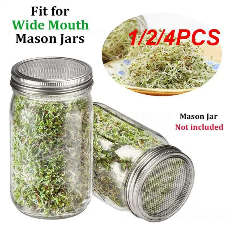 1/2/4PCS Seed Sprouting Germinator Accessories Stainless Steel Sprouting Mason Jar Lids Garden Sprouter Germination Cover