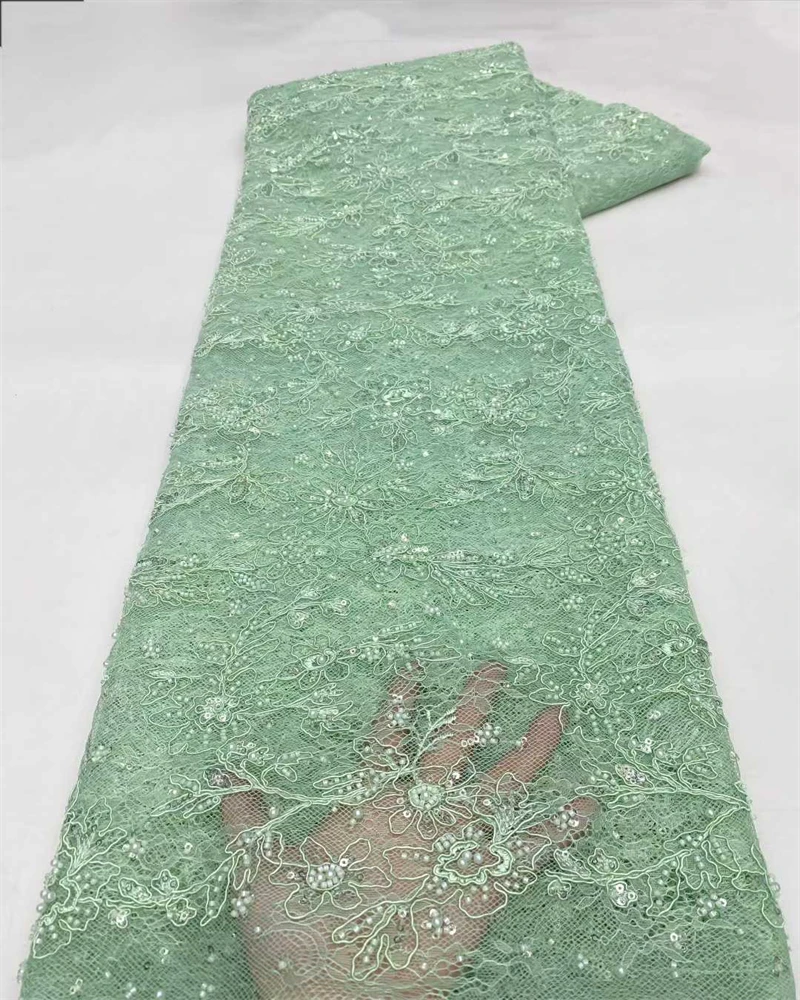 

Luxury African Sequins Groom Lace Fabric 2026 High Quality French Nigerian Beaded Lace Fabric For Sewing Dress Wedding