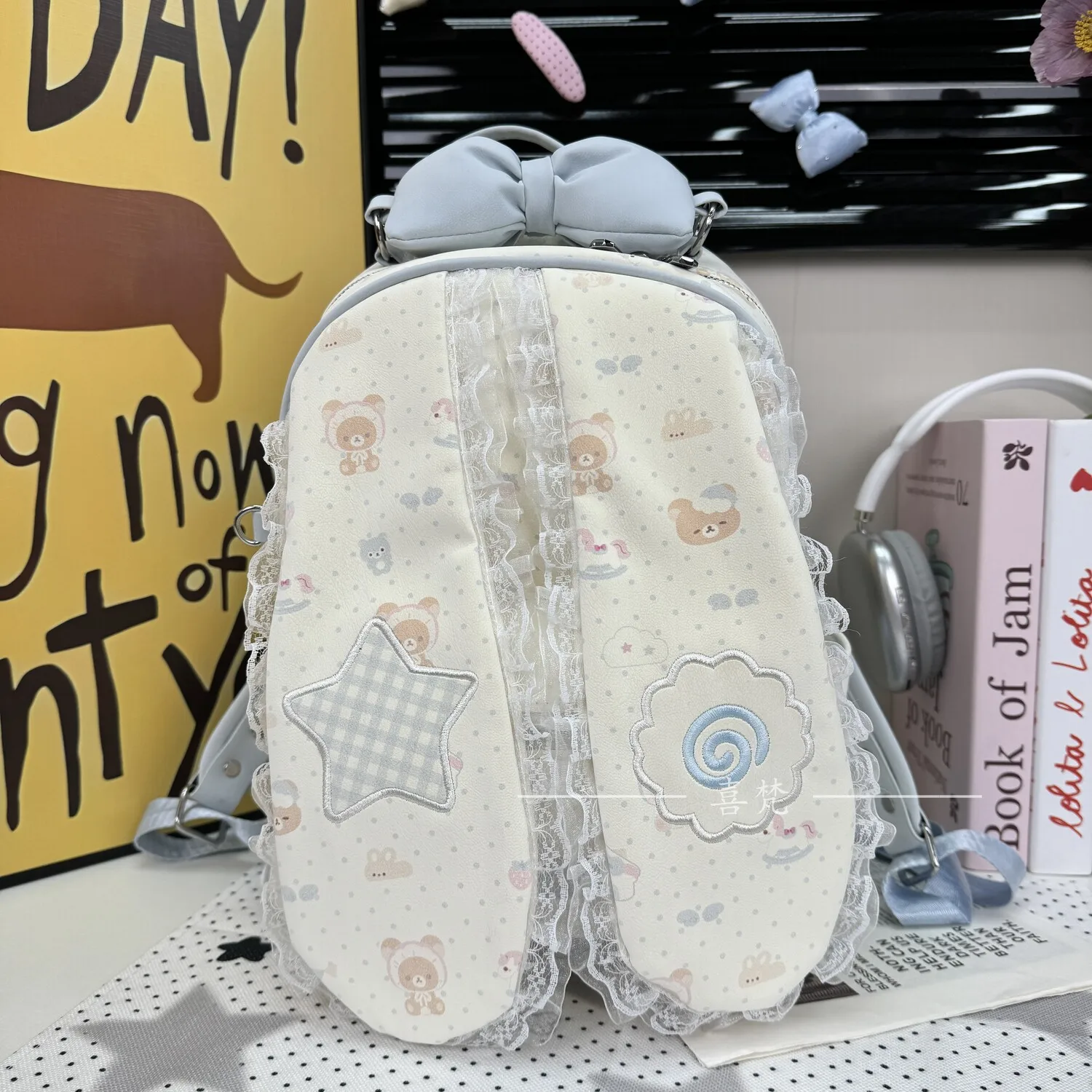 Girl Style College Style Milk White Long-eared Rabbit Backpack Female 2026 Polka Dot Print Sweet Cute Lolita Large Capacity Bag
