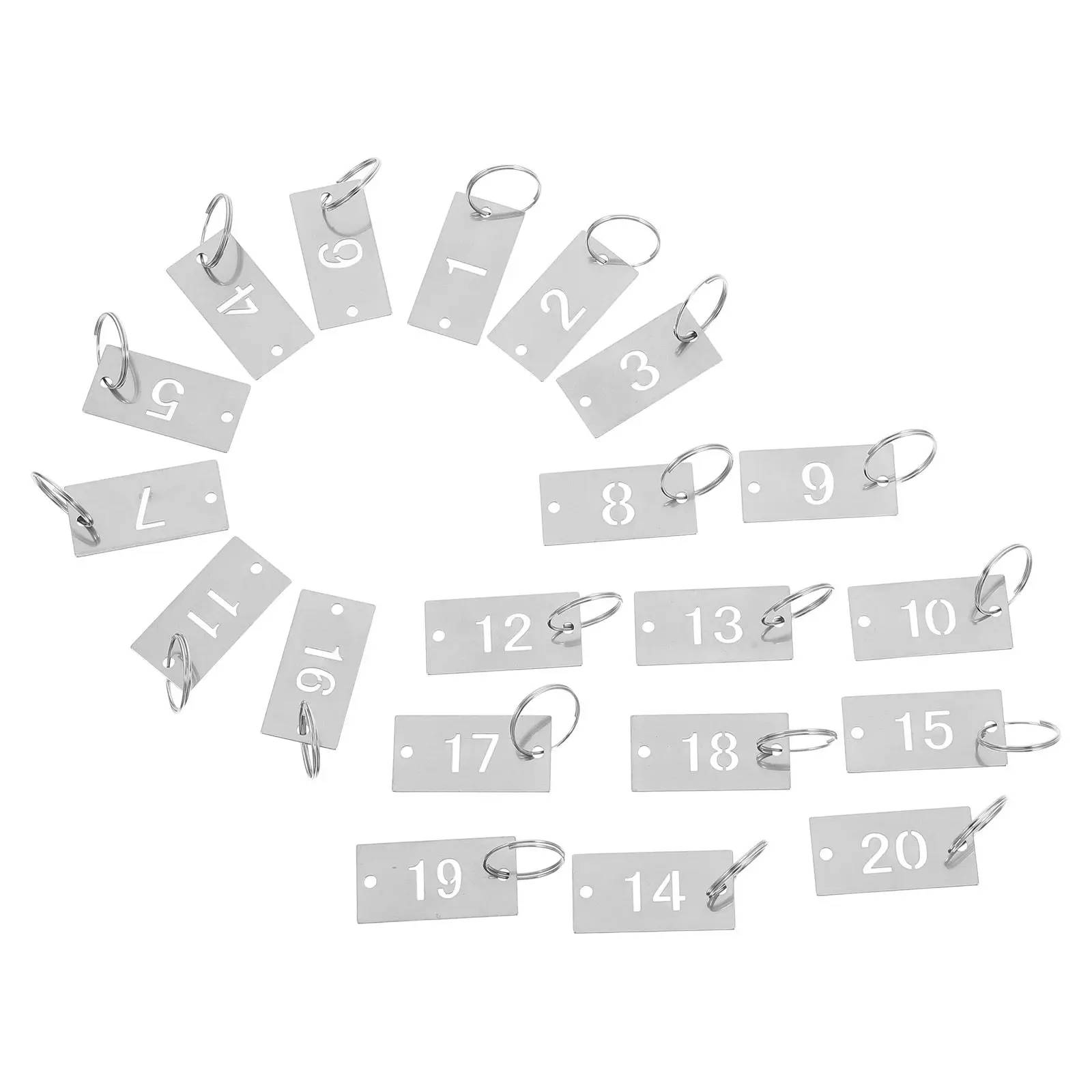 20Pcs Stainless Steel Keychain Number Tags Hollow Perforated Rectangle Metal Numbered Markers for Industrial Id Tagging Locker