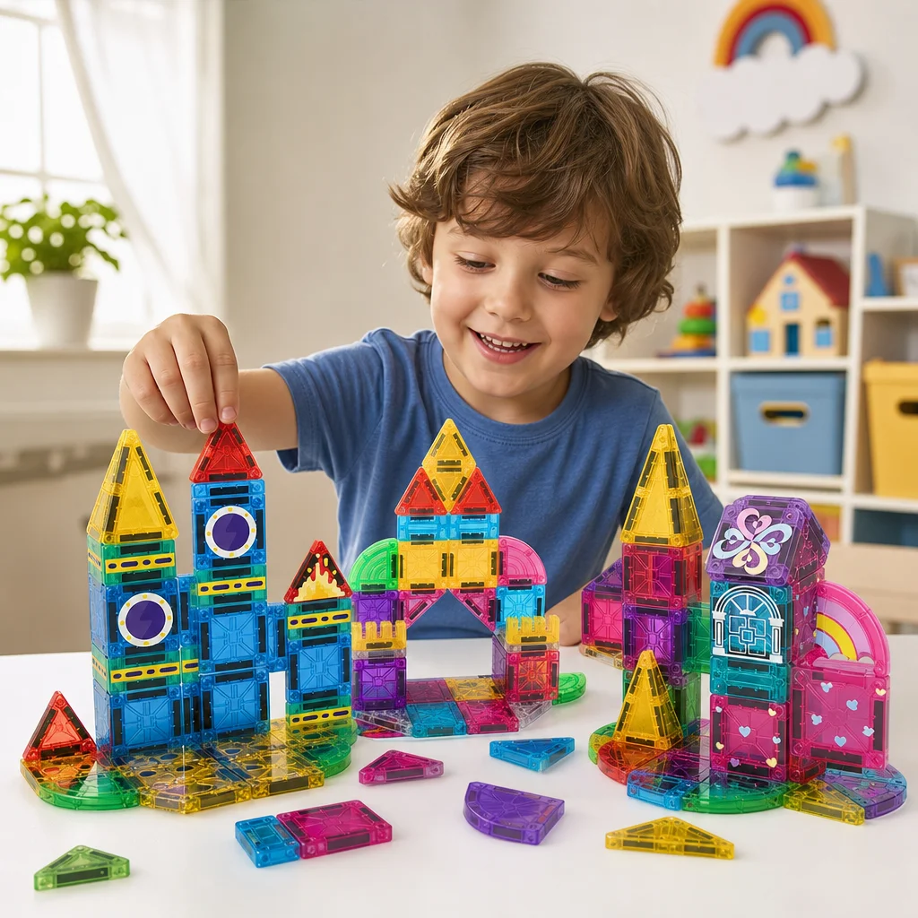 Children DIY Magnetic Tiles Building Blocks Construction Learning STEM Creative Stacking Blocks Educational Toys with Tin Box