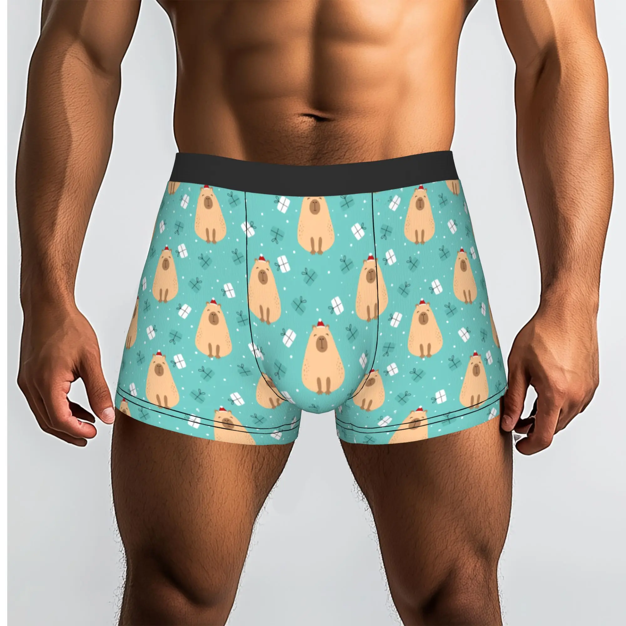 Custom Merry Christmas Capybara Cute Cartoon  Boxers Shorts Men's  Briefs Underwear Cool Underpants