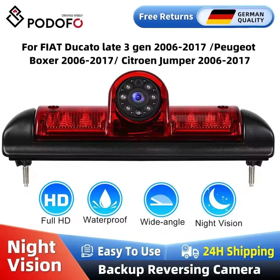 Podofo feu stop caméra de vue lointaine étanche Vision nocturne inverse pour FIAT Ducato fin 3 Gen 2006-2017/pour Peugeot Boxer 2006
