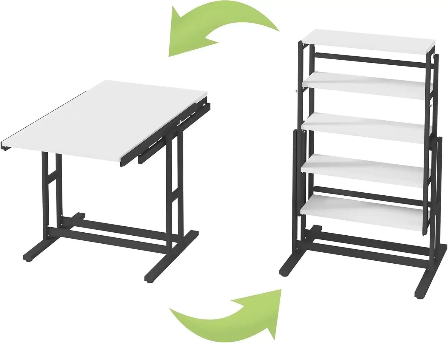 Xmsj.2-in-1 Shelf To Compact Furniture, Extendable Dining Table With Metal Frame, Convertible Kitchen  For 4-6