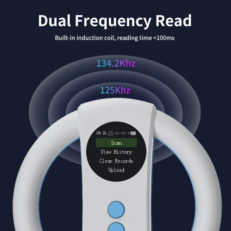 Animal Tag Reader 134.2Khz 125Khz Animal Chip Scanner 500 Records Memory Pet Microchip Reader