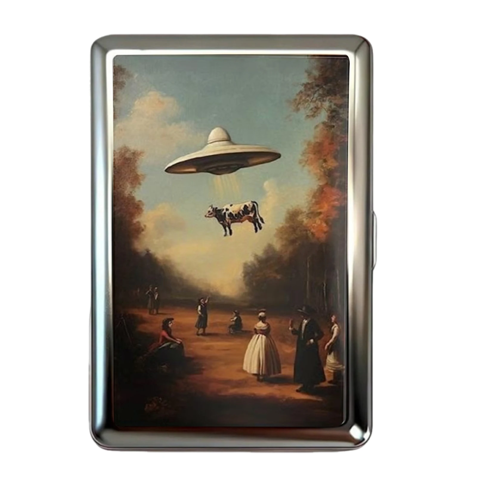 Multi-function Card Holder with Easy Snap Art Deco Illustration Versatile Metal Cigarette Case Vintage-Style Gift for Him & Her