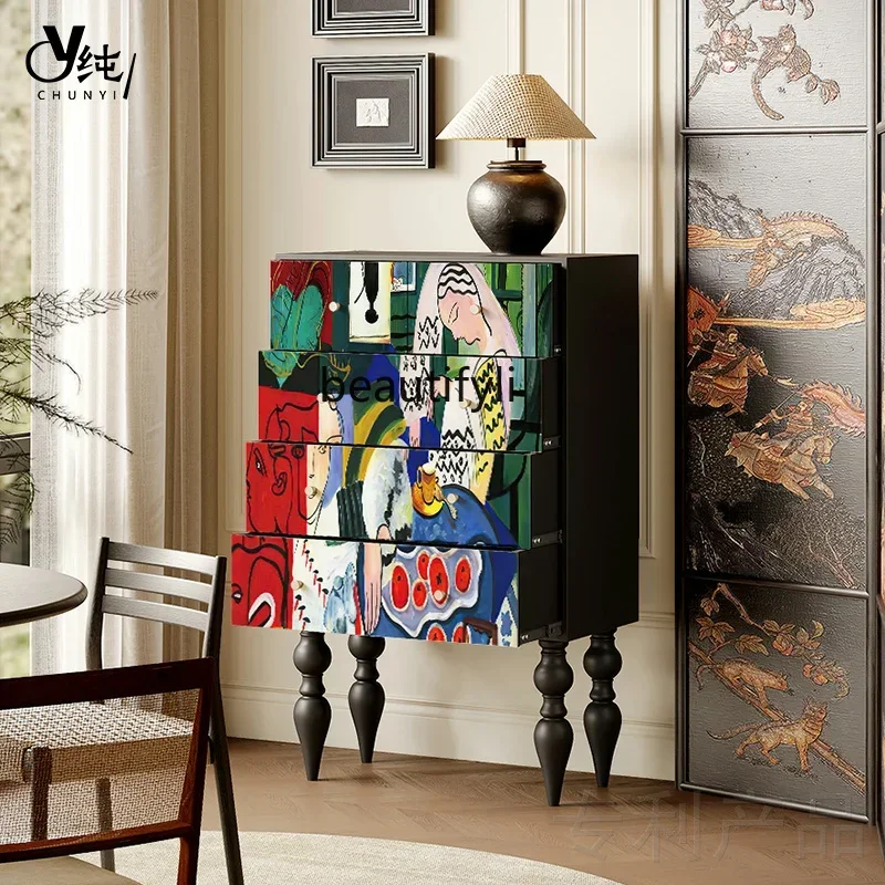 

SS ss7486 French retro solid wood, abstract art painting custom storage cabinet entrance living room bedroom household vertical