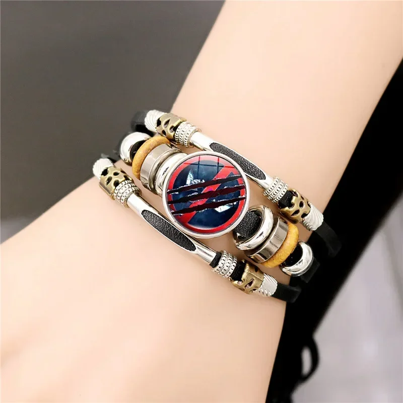 Deadpool & Wolverine Bracelet Marvels Jewelry Movie Character Peripherals Punk Leather Weave Bangle Portable Fashion Accessories