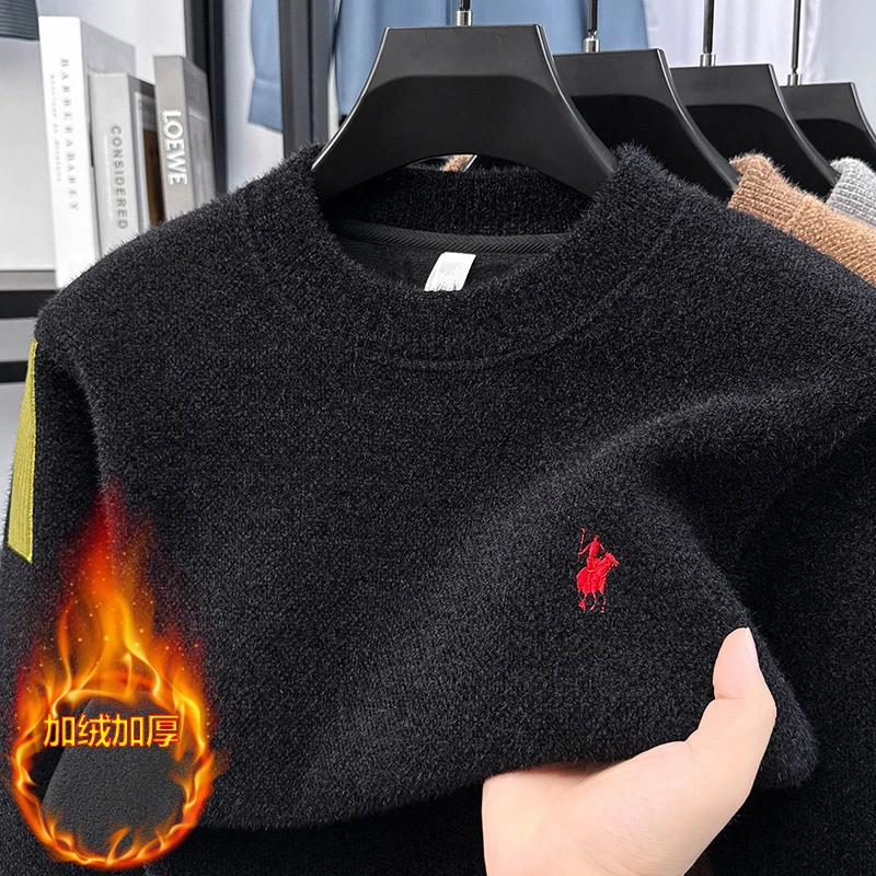 

Winter New Men's Plush Thick Chenille Sweater Men's Round Neck Knitted Sweater Warm Top Pullover Base Shirt