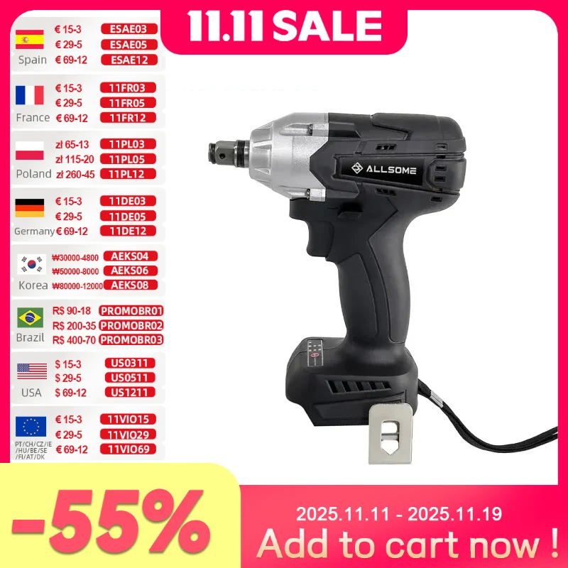 

Allsome 21V MAX Cordless Impact Wrench with Belt Clip, 1/4-Inch, Tool Only