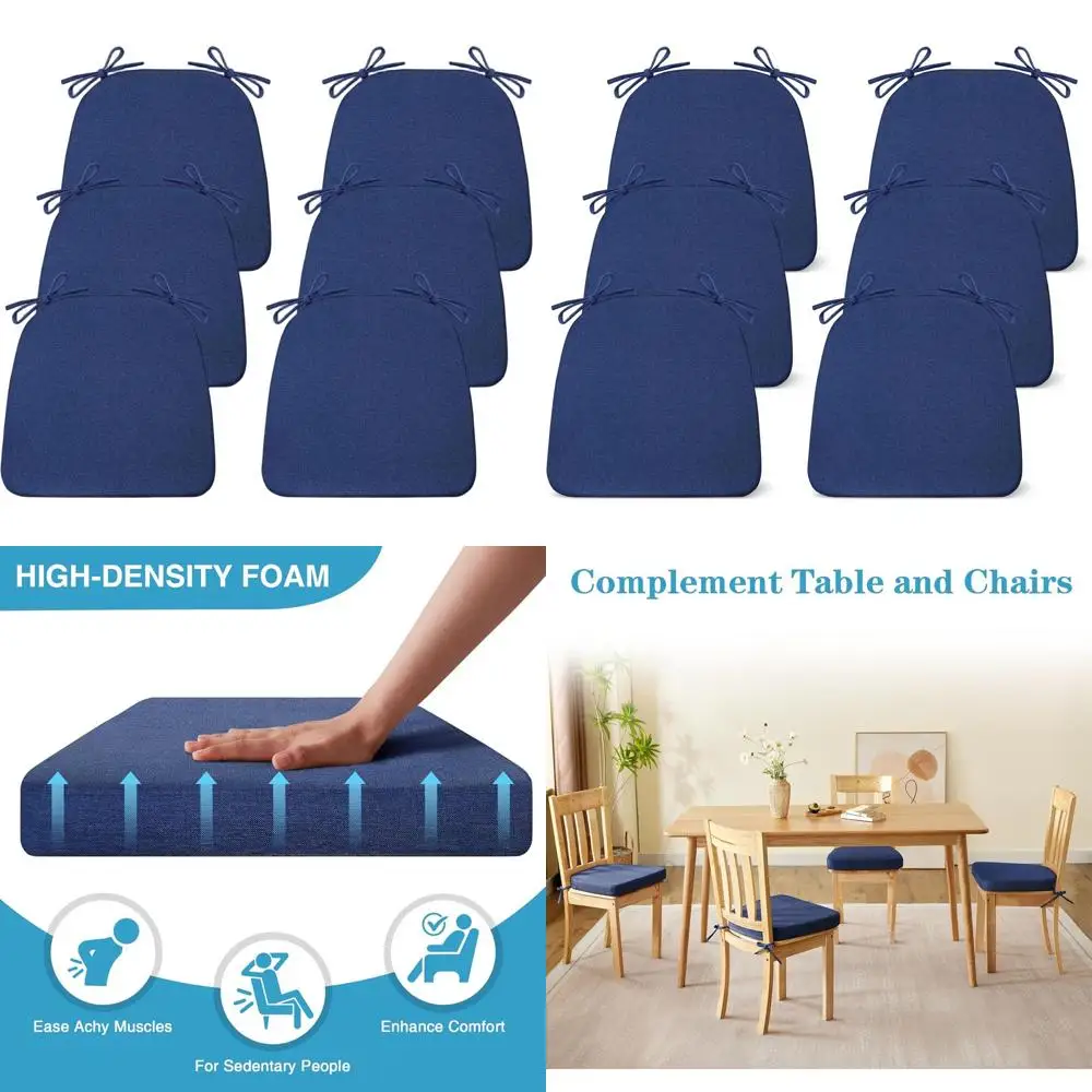 

Set of 6 Navy Blue Dining Chair Cushions, 17x16x2, Non-Slip Kitchen Seat Pads with Ties, D-Shaped Cushions for Indoor Chairs