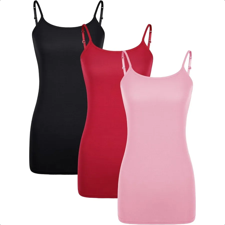 

WILLBOND 3 Pieces Women Basic Long Tanks Adjustable Spaghetti Strap Camisole Top