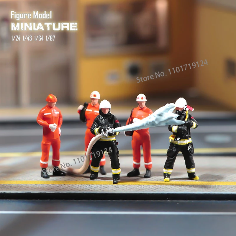 Miniatures 1/18 1/24 1/64 1/43 1/87 Fire Rescue Team Fireman Figure Diorama Street Scene Sand Table Prop Model For Cars Vehicles