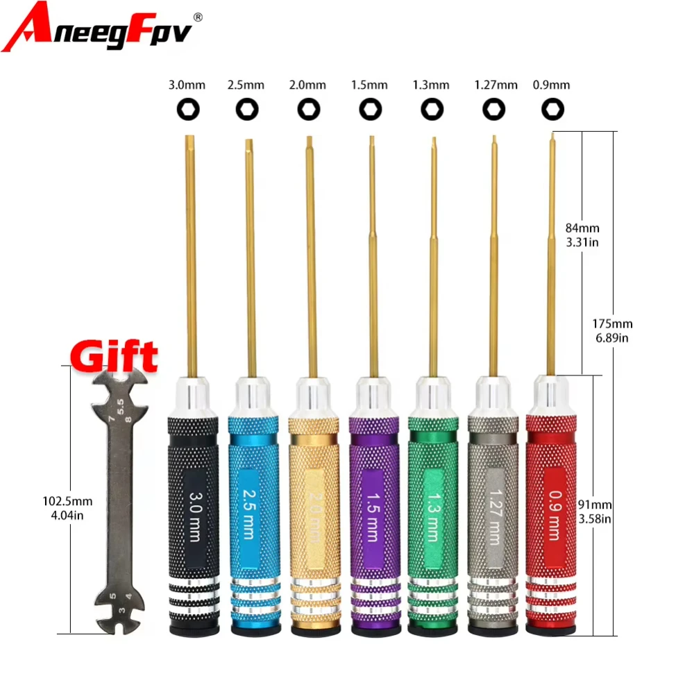 

7 шт., набор шестигранных отверток, шестигранная отвертка, набор инструментов, титановое покрытие для радиоуправляемого автомобиля, вертолета, FPV, дрона, ручные инструменты