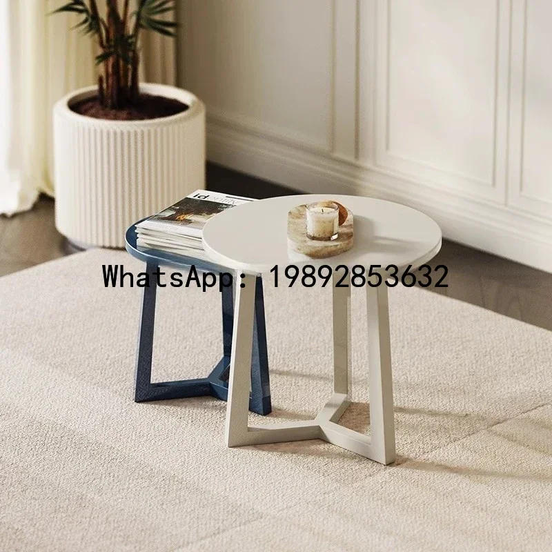 

Solid wood modern simple living room sofa edge oak silver gray blue paint round small coffee table