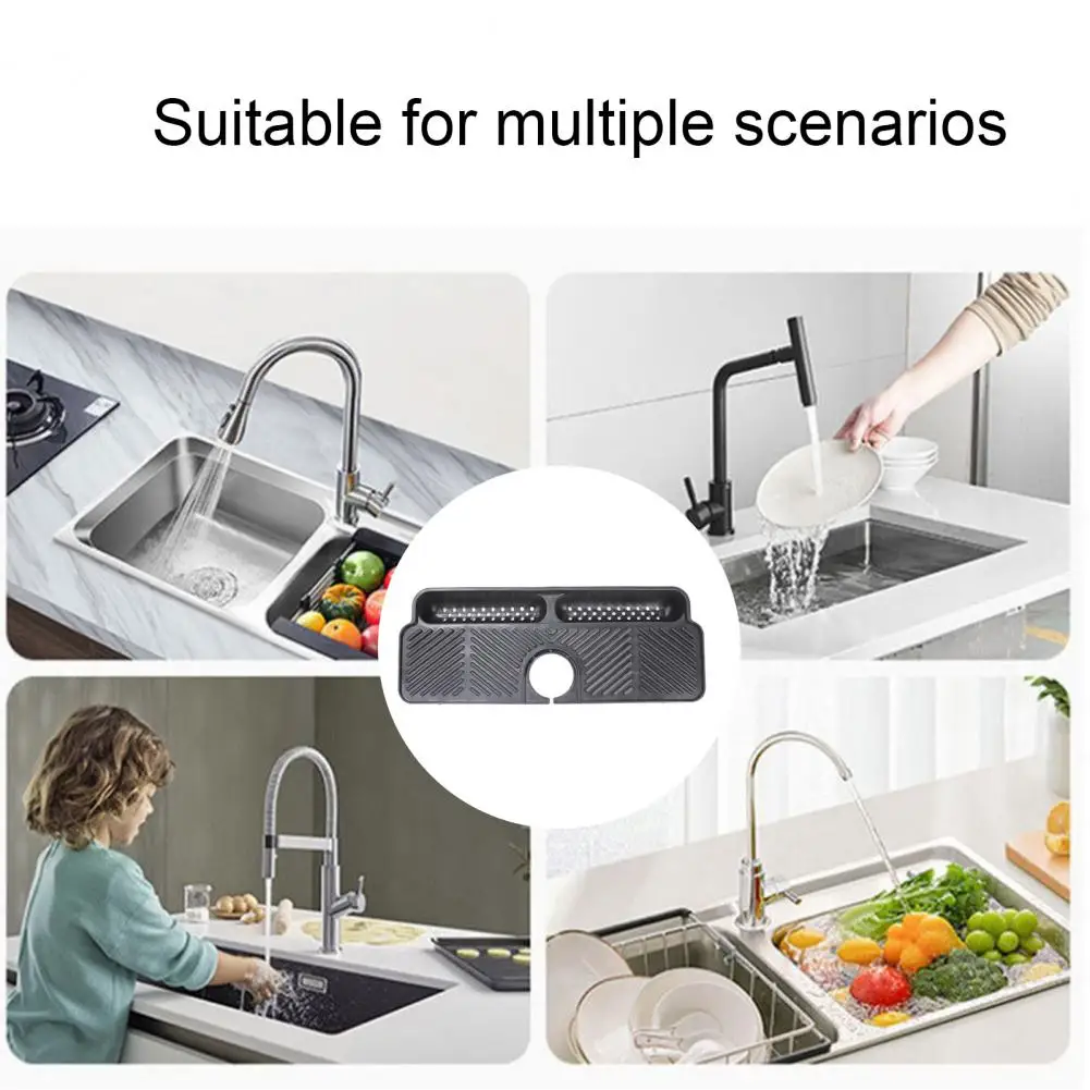 Quick-drying Kitchen Mat Silicone Kitchen Sink Faucet Mat with Drain Pad Sponge Holder Tray Splash Guard Organizer for Bathroom