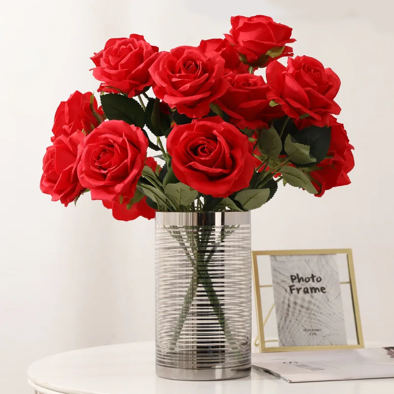 WQNJIN Simulation Big Rose Bouquet Wedding Flowers 10 Heads Fake Roses Artificial Flower Silk Flowers Home Decoration