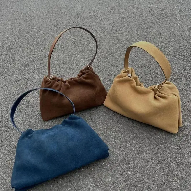 Vintage Suede Frosted Suede Cloud Tote Bag For Women Simple All-in-one Corset Drawstring Fashion Single Shoulder Crossbody Bag