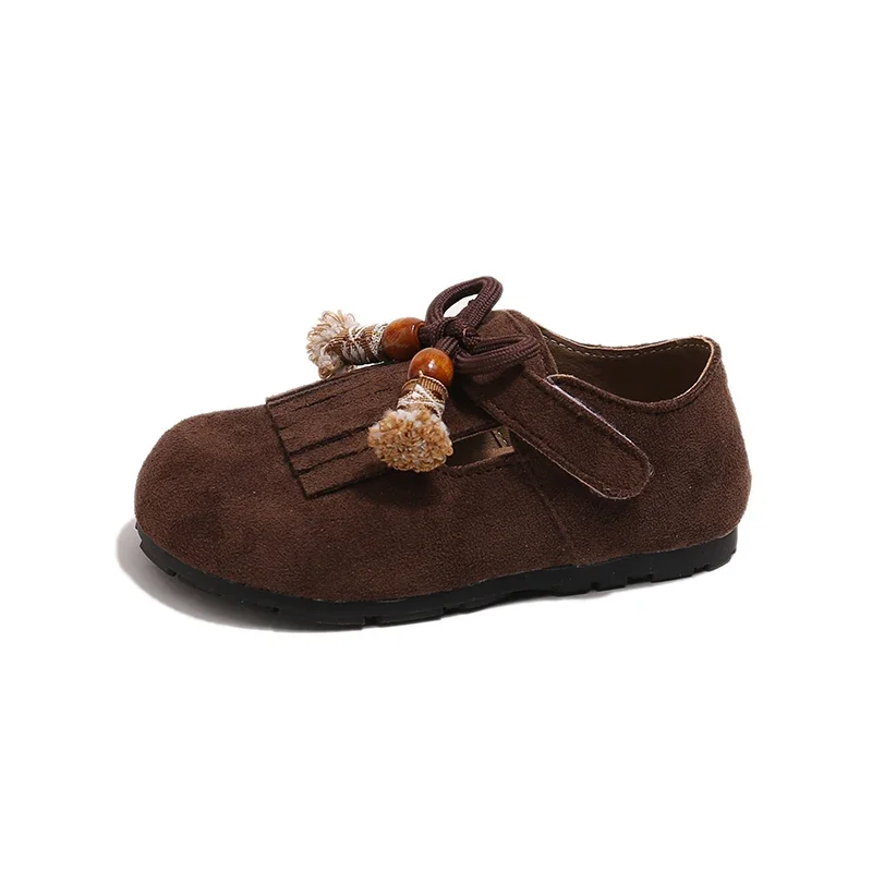 2026 Fashion Girls' Shoes Spring New Kids Tassel Leather Shoe Comfort Anti Slip Girls Casual Shoes Retro Child Bean Shoe Zapatos
