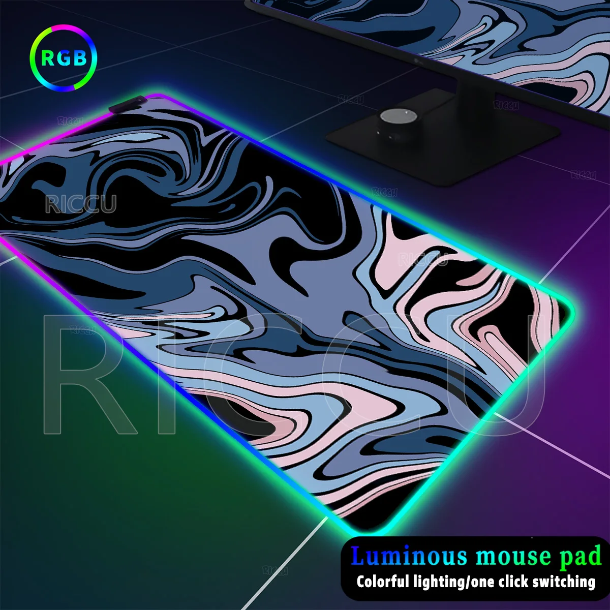 Liquid Fluid Game RGB Mouse Pad XXL Rubber Nonslip PC Gaming Camouflage Tabletop Expansion Pad Emit Light Mats Gamer Accessories