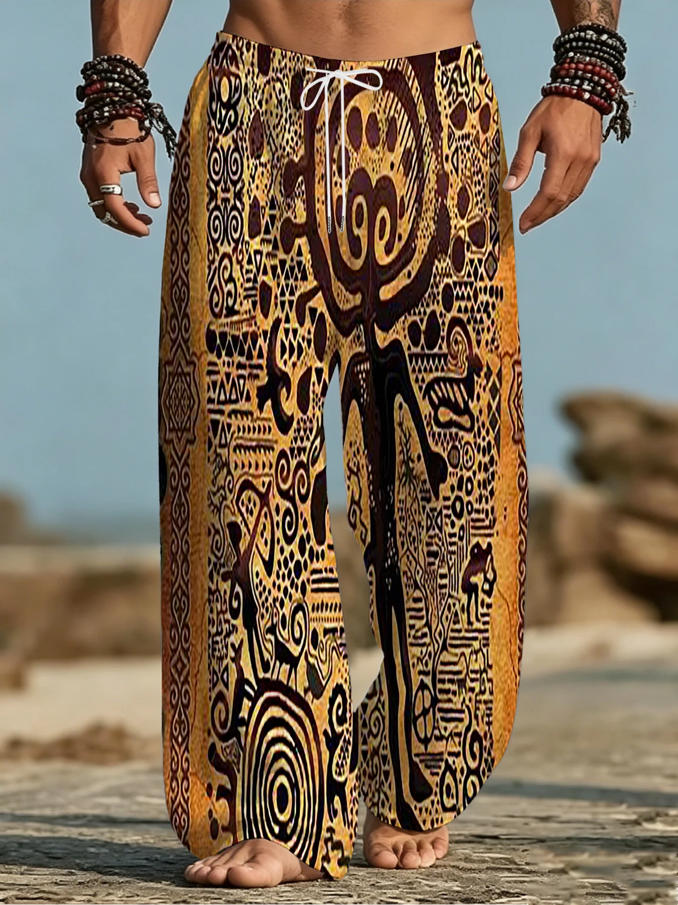 New Arrivals Ancient Tribal Cave Print Unisex Jogger Pants, Straight‑Leg Casual Sweatpants For Beach Hippie Festival Daily Wear