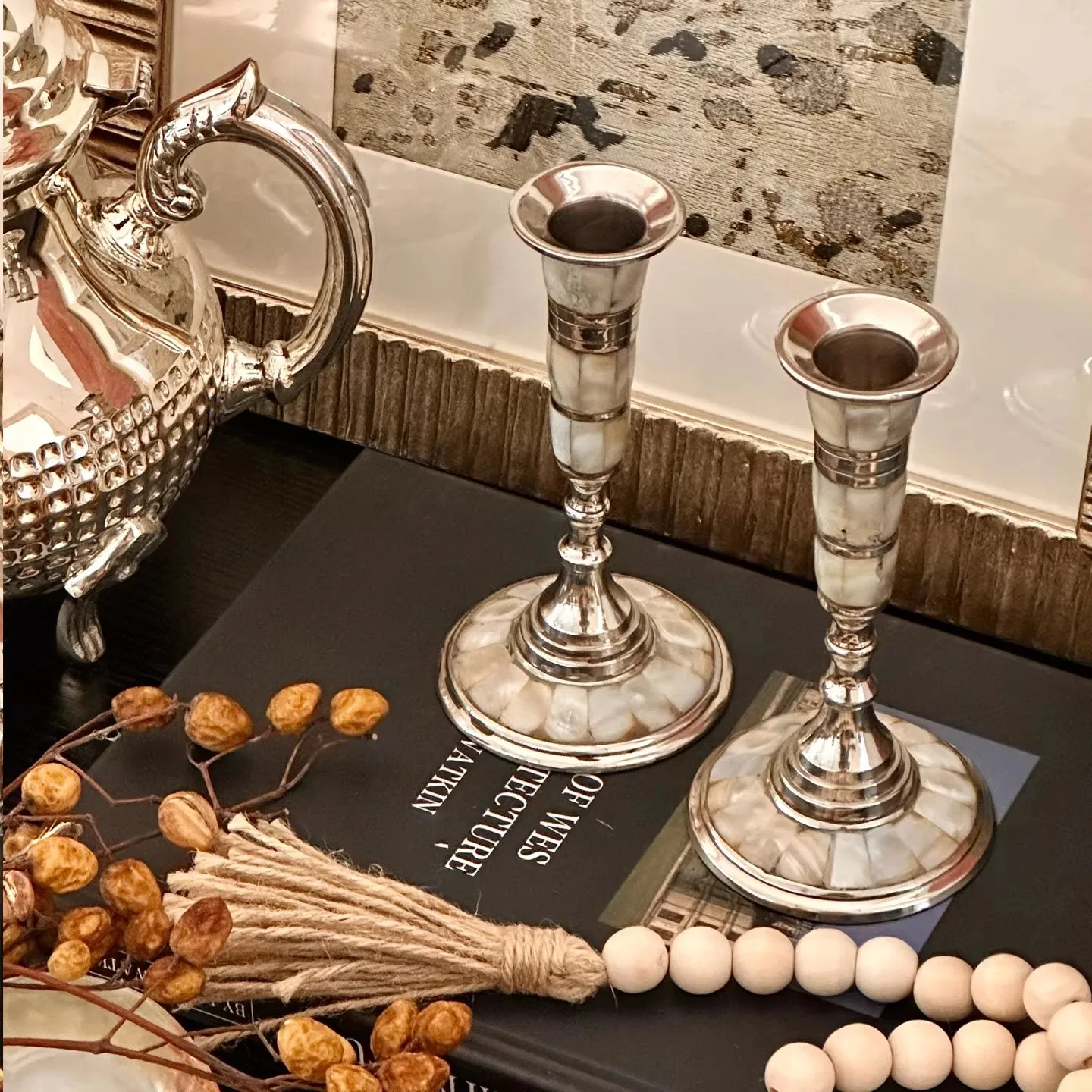 French classical imported handmade snail shell candlestick niche design study living room desktop home art ornament