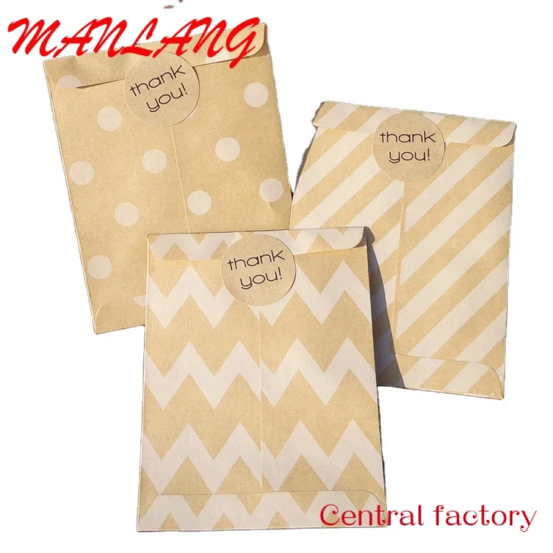 

Custom small v bottom flat stripe party favor merchandise brown kraft paper candy gift bag with your own logo