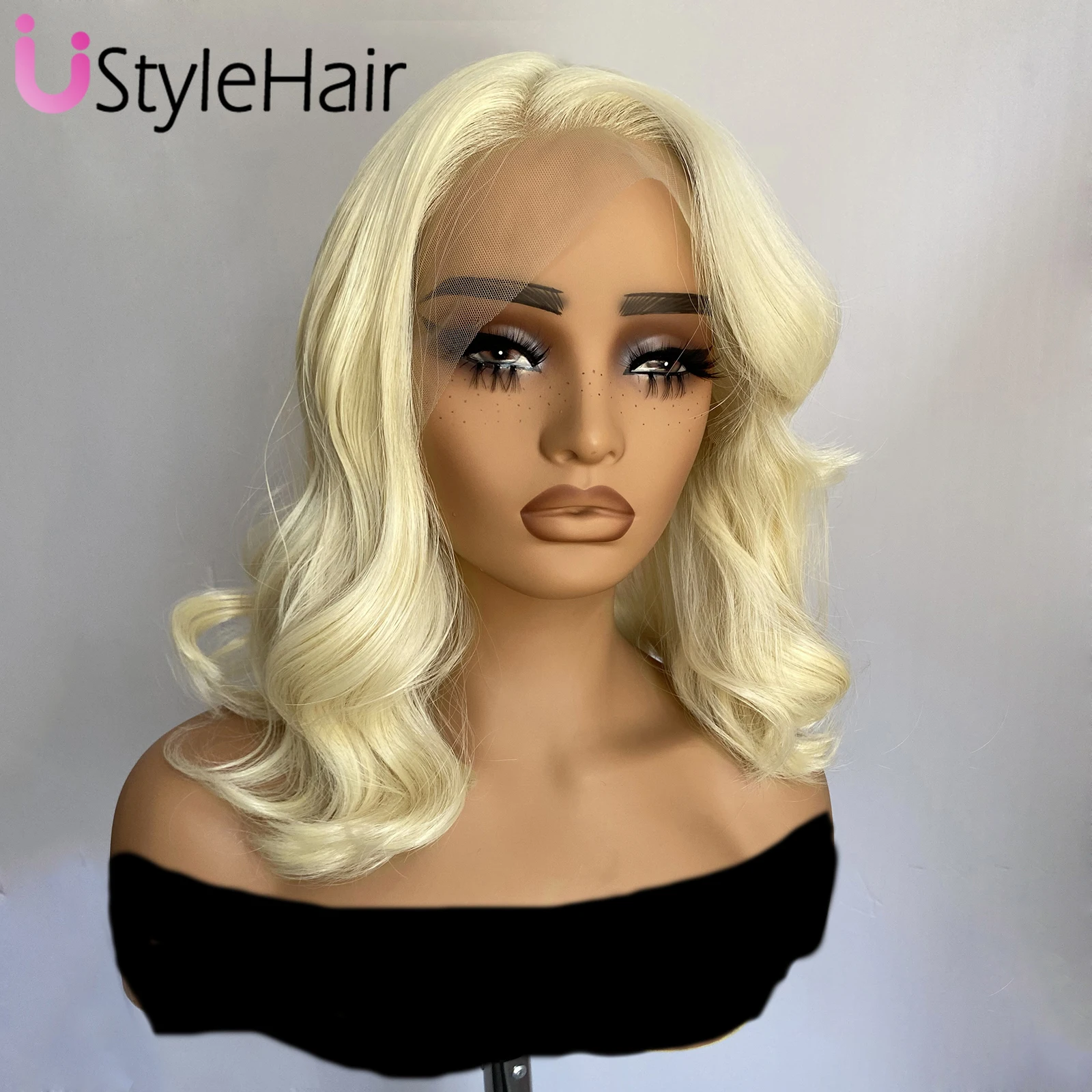 

613 Blonde Short Wave Wig 13x4 Bob Lace Front Wig Glueless Side Part Synthetic Frontal Lace Wigs for Black Women Daily Wear