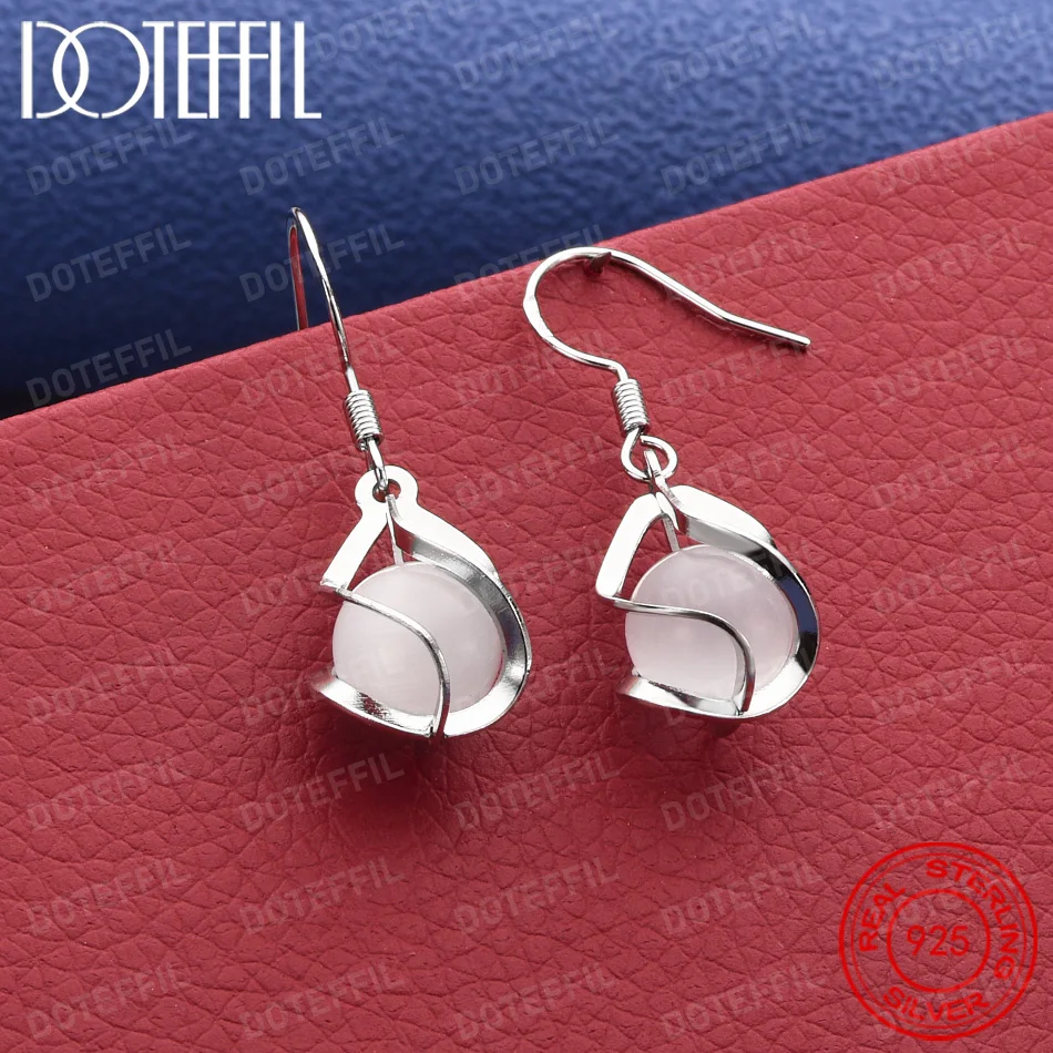 925 Sterling Silver 13mm Delicate Geometric Surround Opal Earrings Women's Wedding and Party Fashion Jewelry